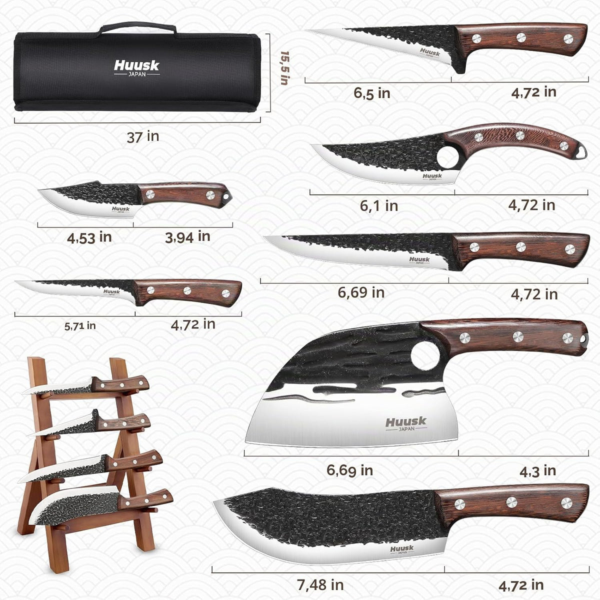 Huusk - Juego de cuchillos de carnicero para corte de carne 10 piez...