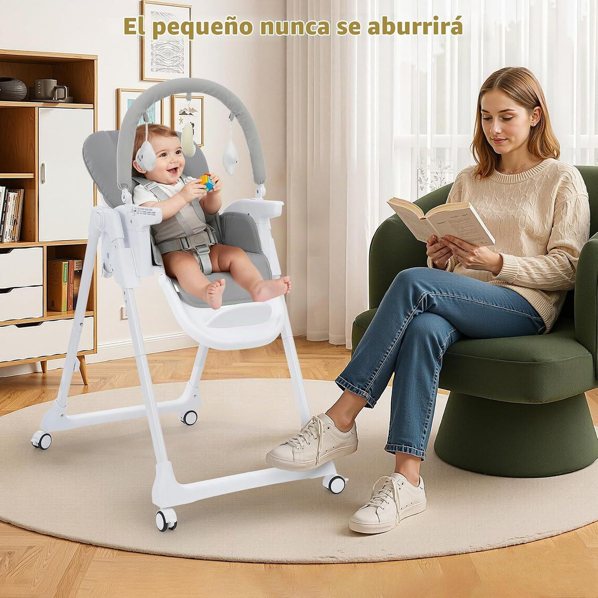 Ezebaby Silla alta plegable para bebé, sillas altas convertibles 3...