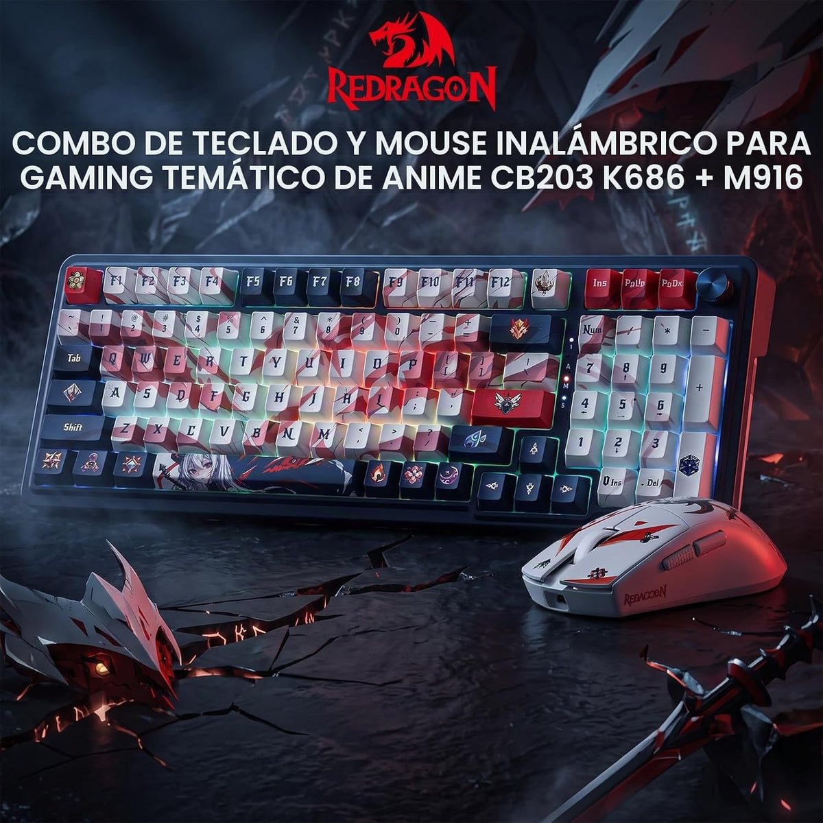 Redragon Eisa - Combo de teclado y mouse anime, K686 PRO SE de 98 t...