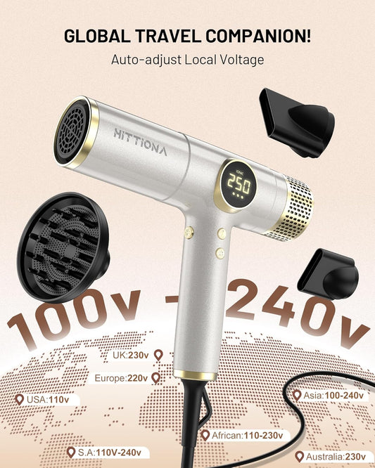 Secador de pelo de viaje de doble voltaje, secador iónico de 2000 W...