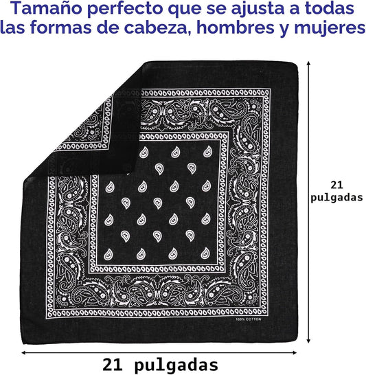 Paquete de 6 bandanas de algodón puro, pañuelo cuadrado multiusos,...