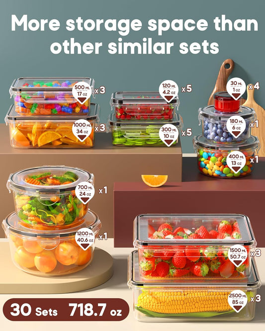 60 PCS Juego de recipientes de almacenamiento de alimentos con tapa...