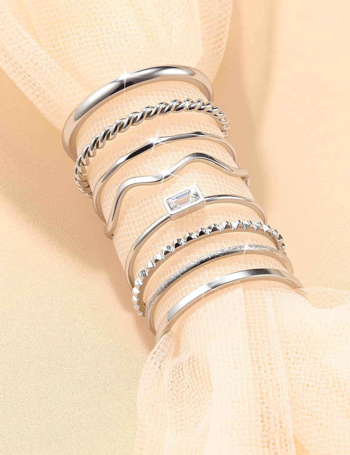 THUNARAZ 8 piezas de anillos apilables para mujer sin deslustre, an...