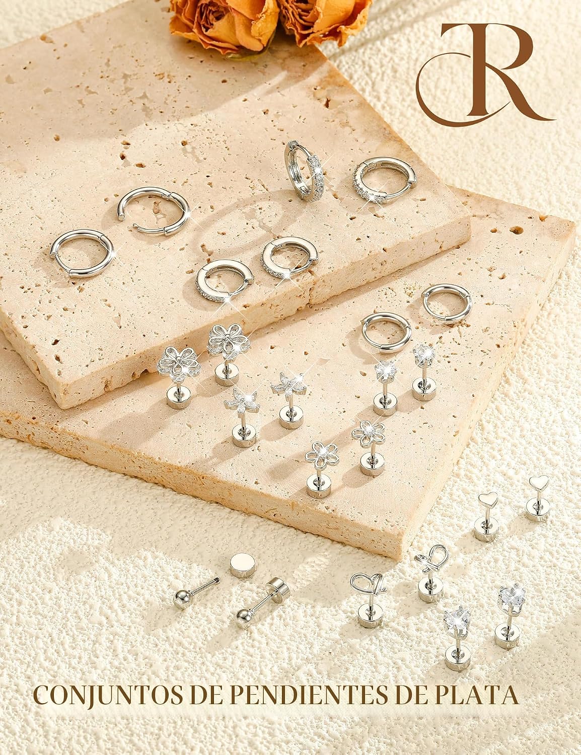 Aretes de tuerca hipoalergénicos de oro para mujeres y niñas - Jueg...