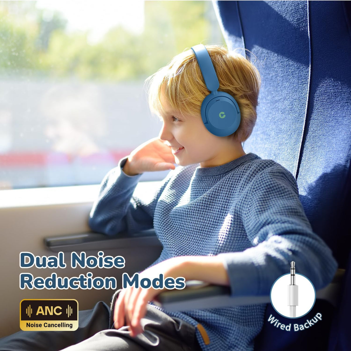 iClever Auriculares BTH20 con cancelación activa de ruido para niño...