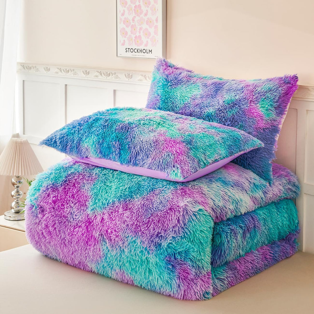 PERFEMET Juego de ropa de cama de pelo esponjoso para niñas tamaño...