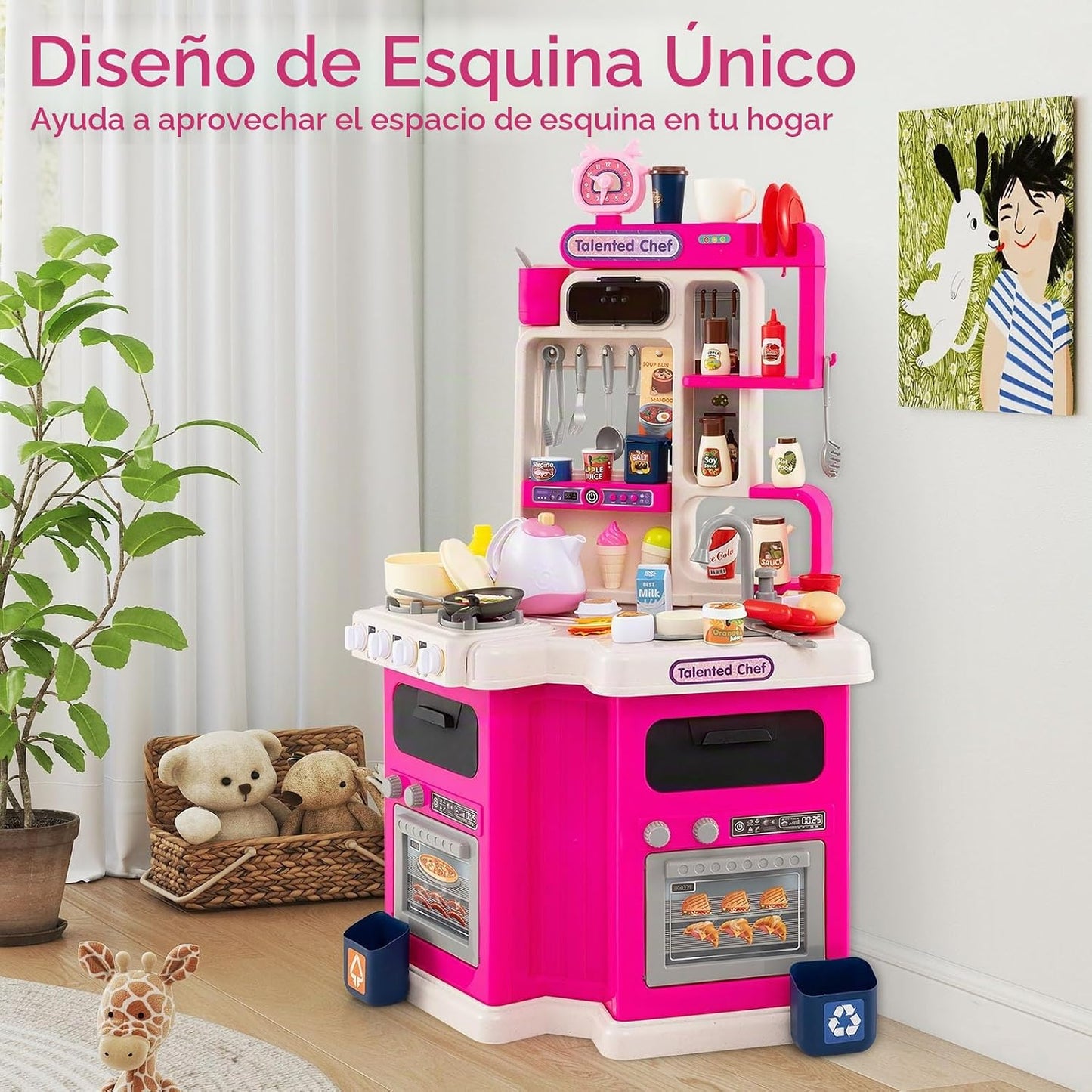 HONEY JOY Juego de cocina esquinera para niños, cocina de plástico...