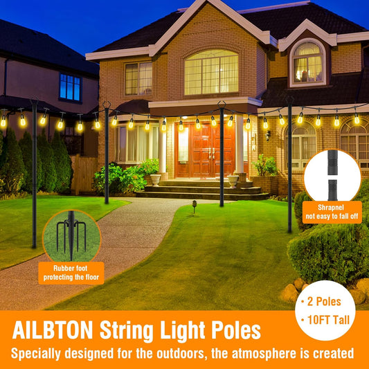 AILBTON Paquete de 2 postes de luz de cadena de 10 pies, postes de...