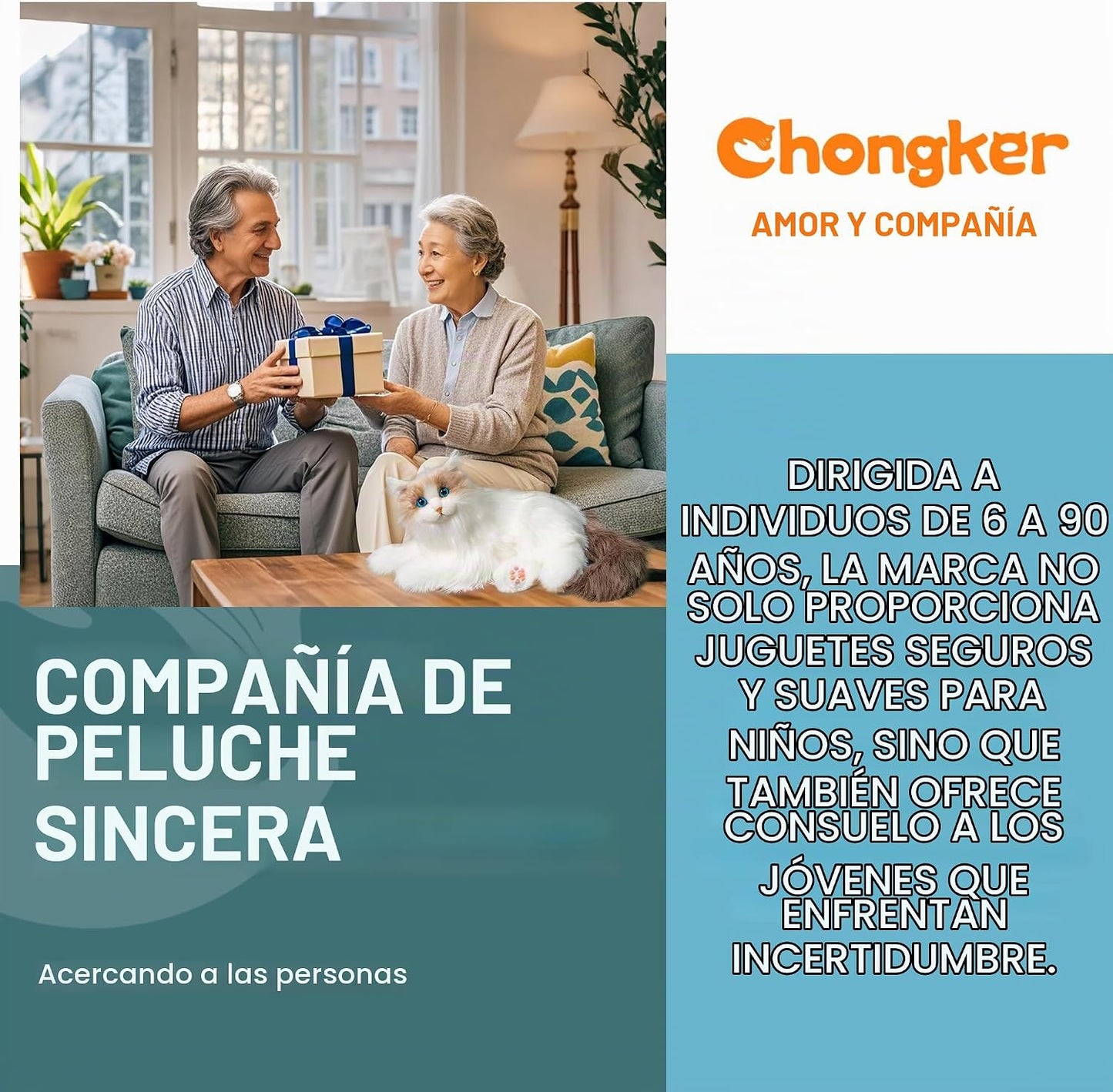 Chongker Compañero interactivo robot gato mascotas, animales de pel...