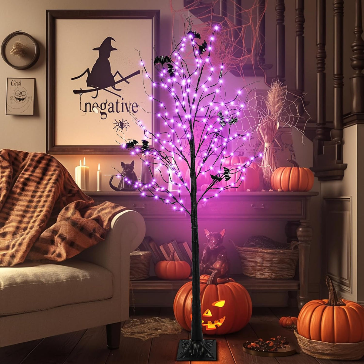 Árbol iluminado de Halloween con 260 luces LED, árbol de Halloween...