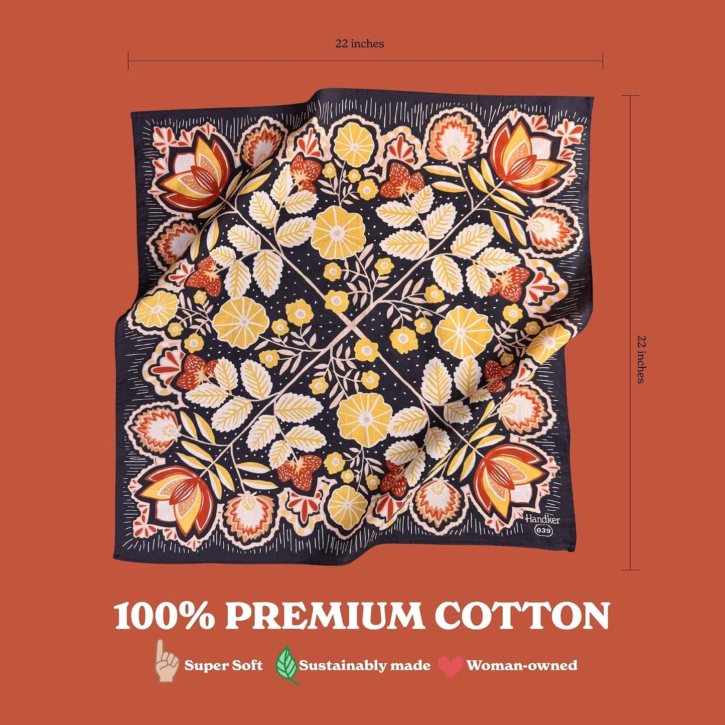 Handker Bandana de algodón prémium de 22 x 22 pulgadas para mujeres...