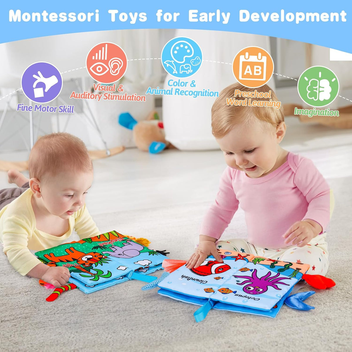 2 libros para bebés de 0 a 6 meses, juguetes para bebés de 0-3, 3,...