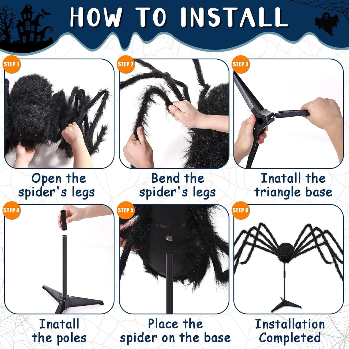 Decoración de araña gigante de Halloween de 15 pies para exteriores...