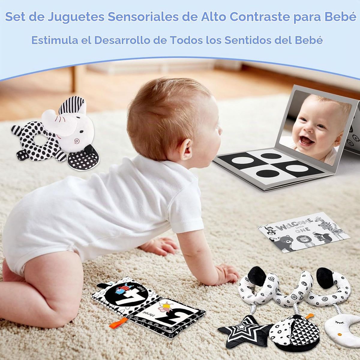 Flyxingxia Juguetes sensoriales para bebés de alto contraste para r...