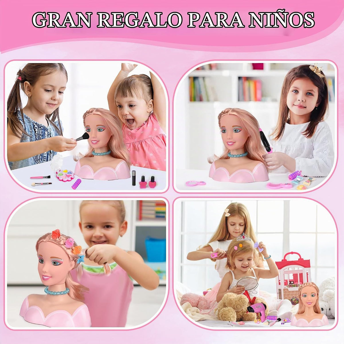 Juego de 36 piezas de juguetes de cabeza de muñeca para peinado y m...
