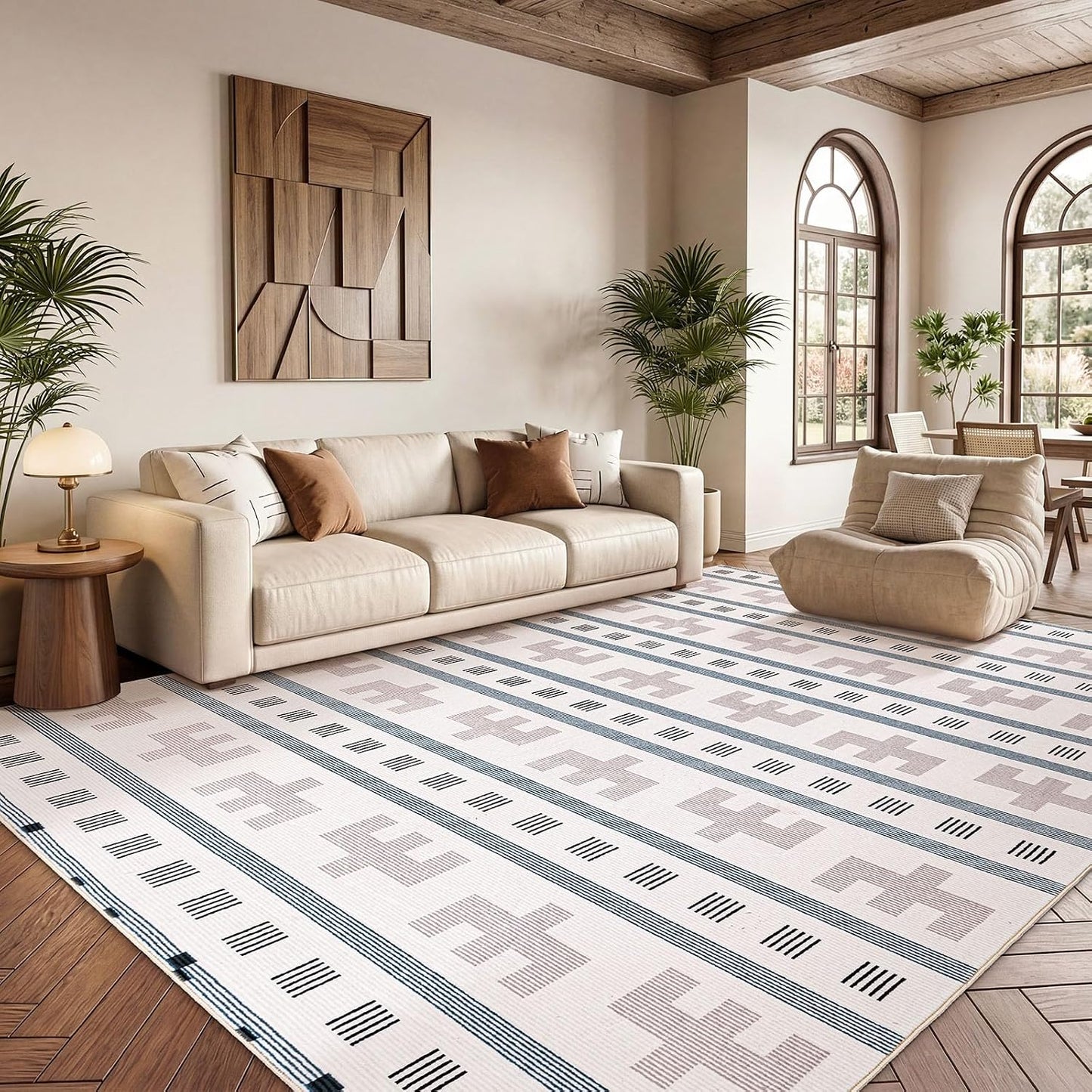 Alfombra lavable de 5 x 7 pies para sala de estar, estilo bohemio s...