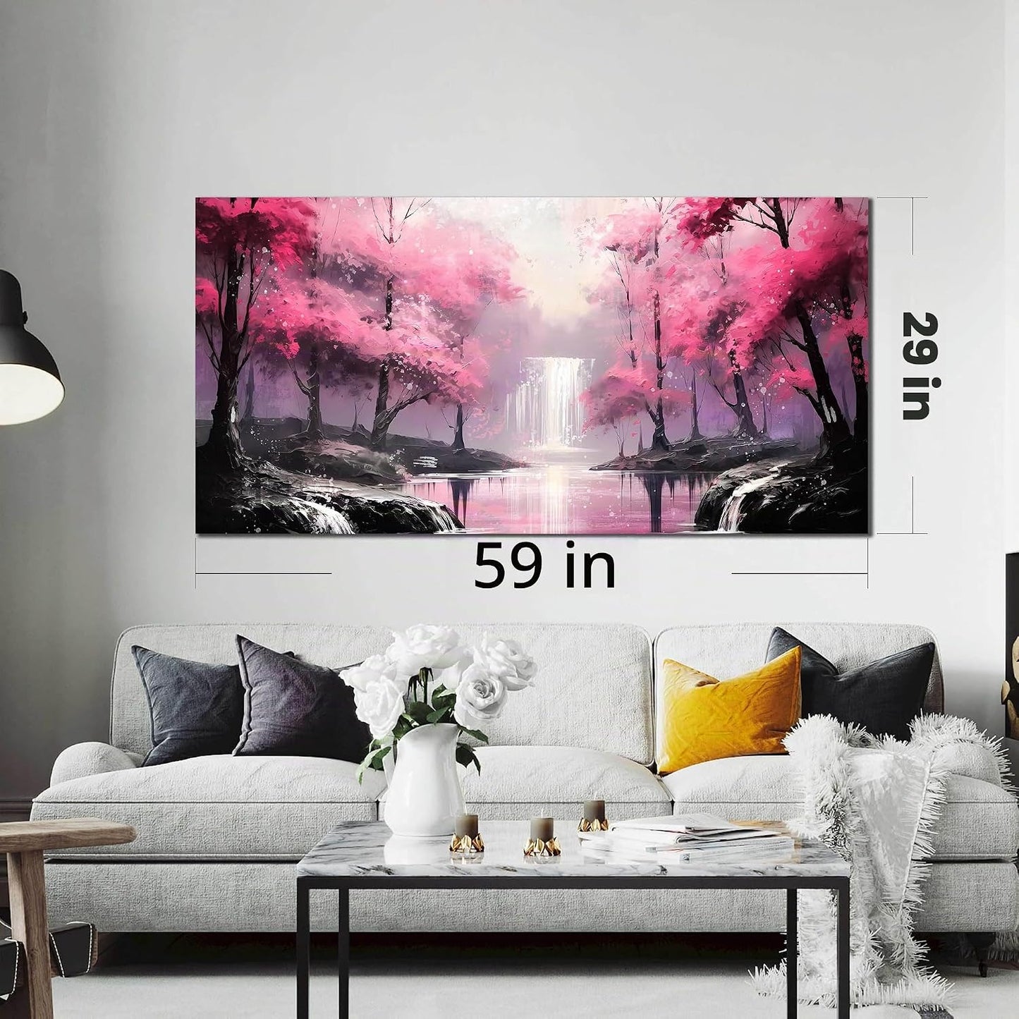 Arte de pared de árbol rosa para sala de estar de gran tamaño - Dec...