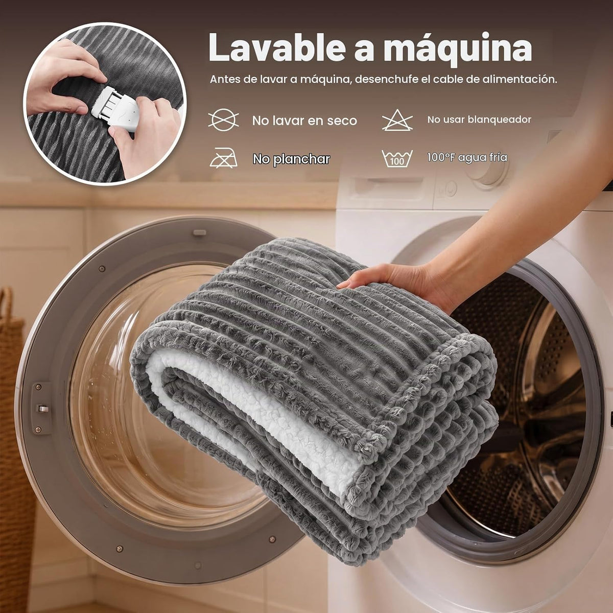 Homemate - Manta térmica eléctrica de 50 x 60 pulgadas, franela sua...
