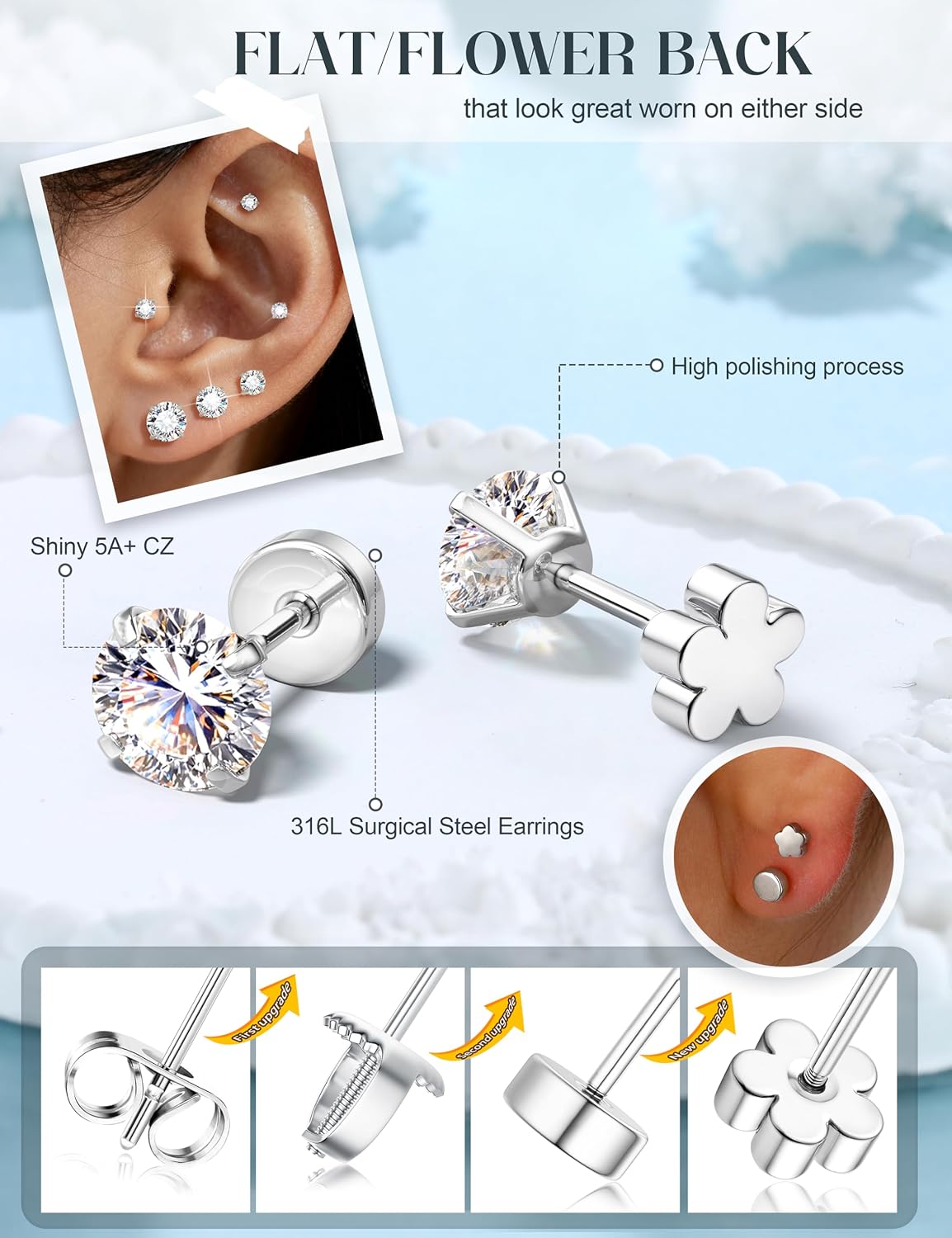 Fansilver Pendientes hipoalergénicos de 0.71 oz con parte trasera p...