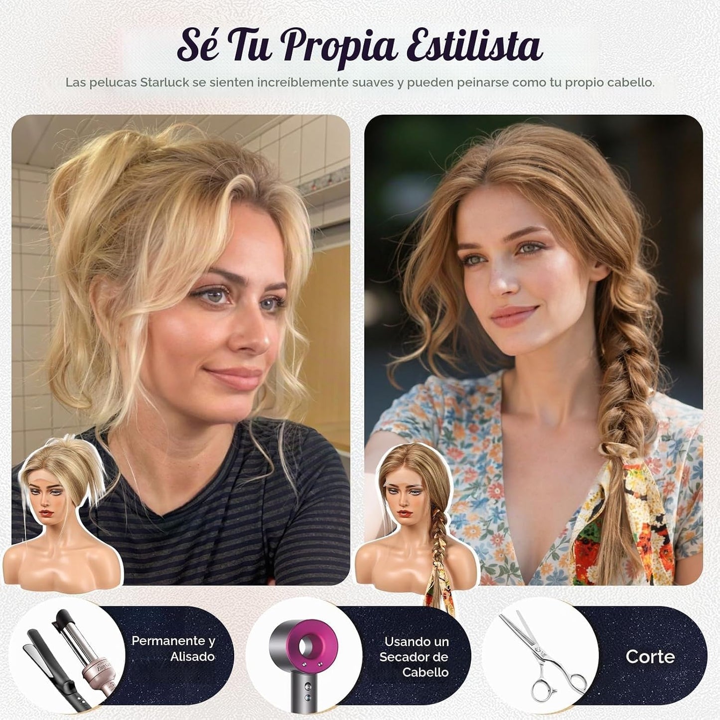 starluck Pelucas de cabello humano con encaje frontal, pelucas de c...