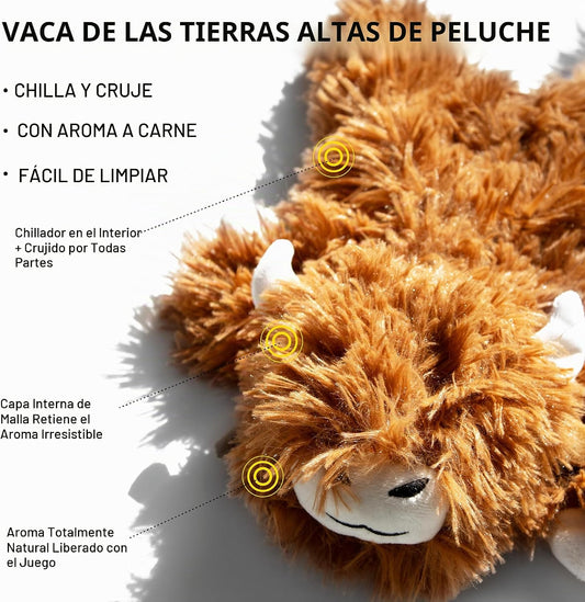 Playology Juguete masticable de vaca de peluche para perros grandes...
