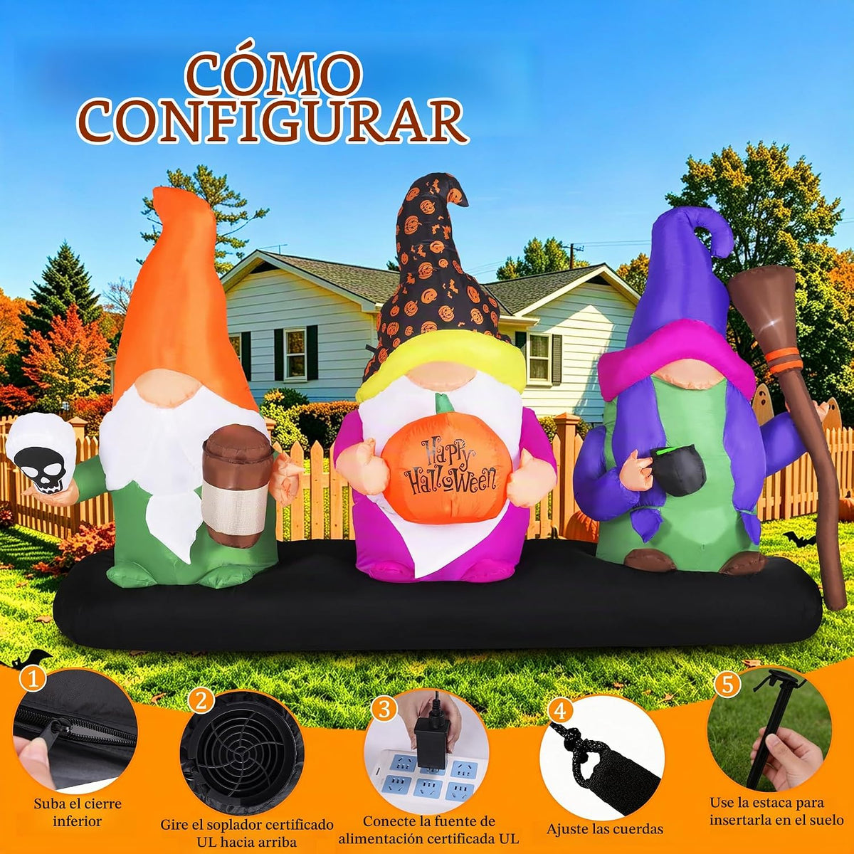 GIFTFIND Decoración inflable de 3 magos para Halloween de 9.4 pies...