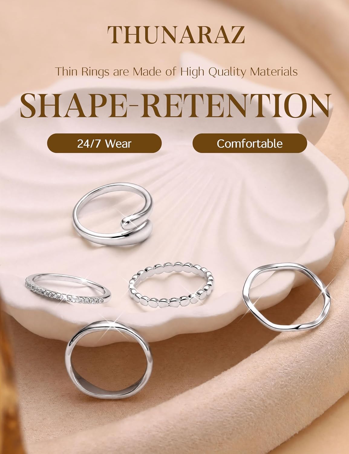 THUNARAZ Anillos chapados en oro de 14 quilates para mujer, no se d...