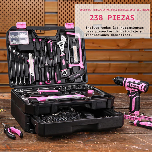 Juego de herramientas rosas: caja de herramientas DEKOPRO Home Mech...
