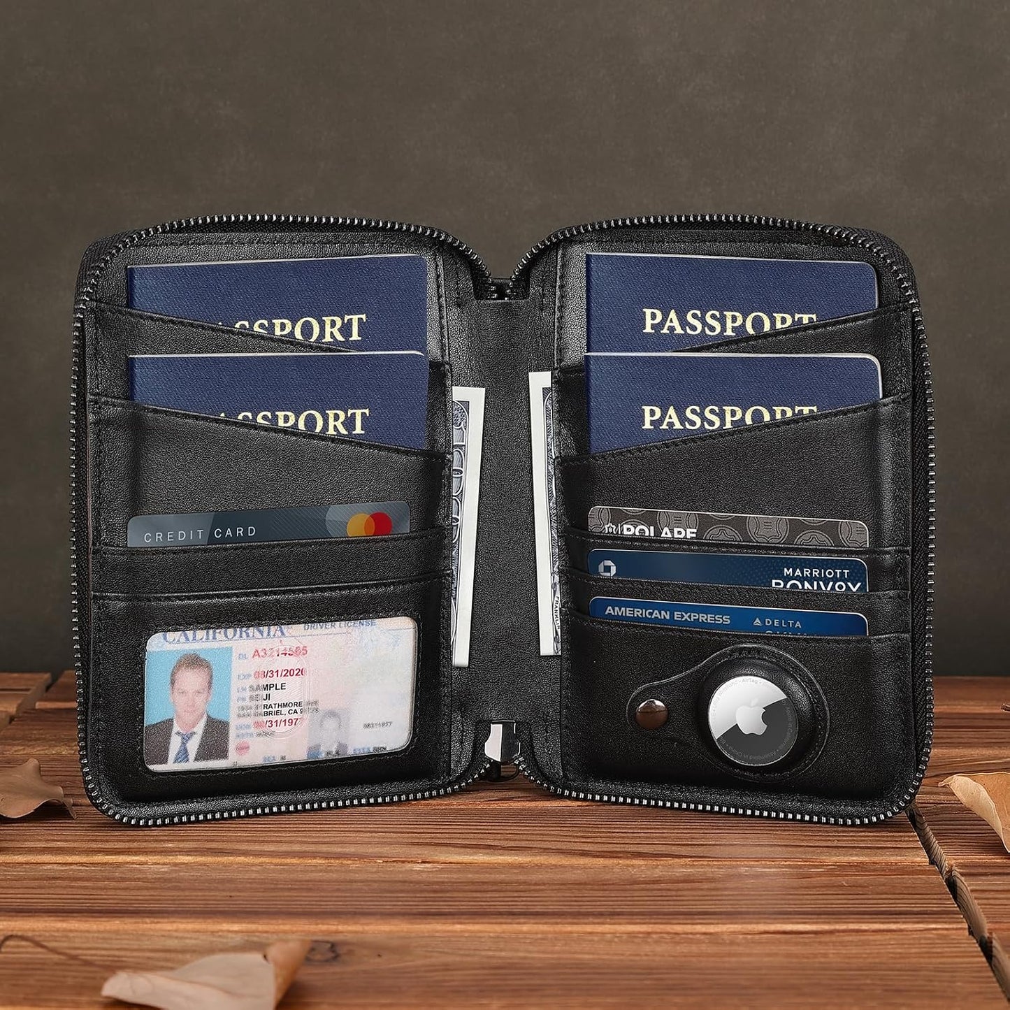 Polare - Cartera de piel napa, para pasaporte familiar, para 4 pasa...