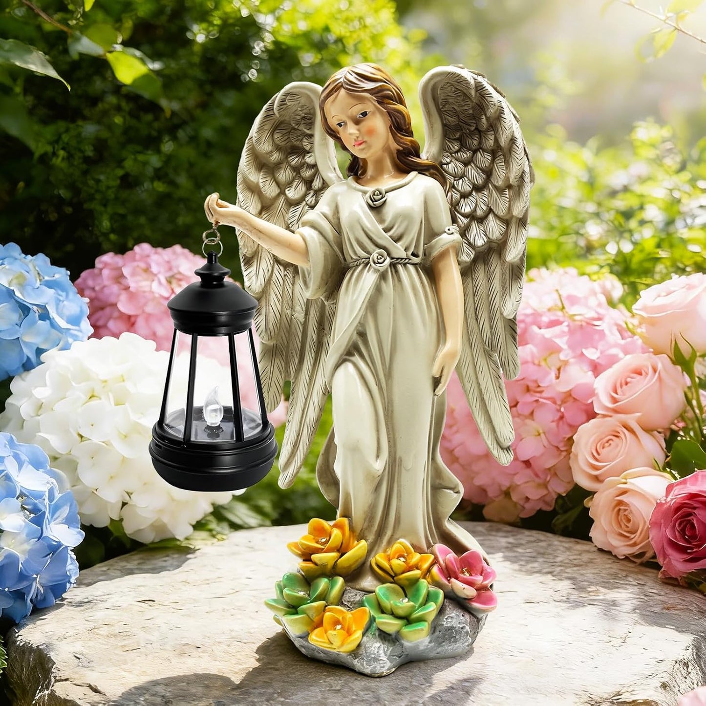 Estatua de ángel solar de jardín, 11.8 pulgadas, luces solares de á...