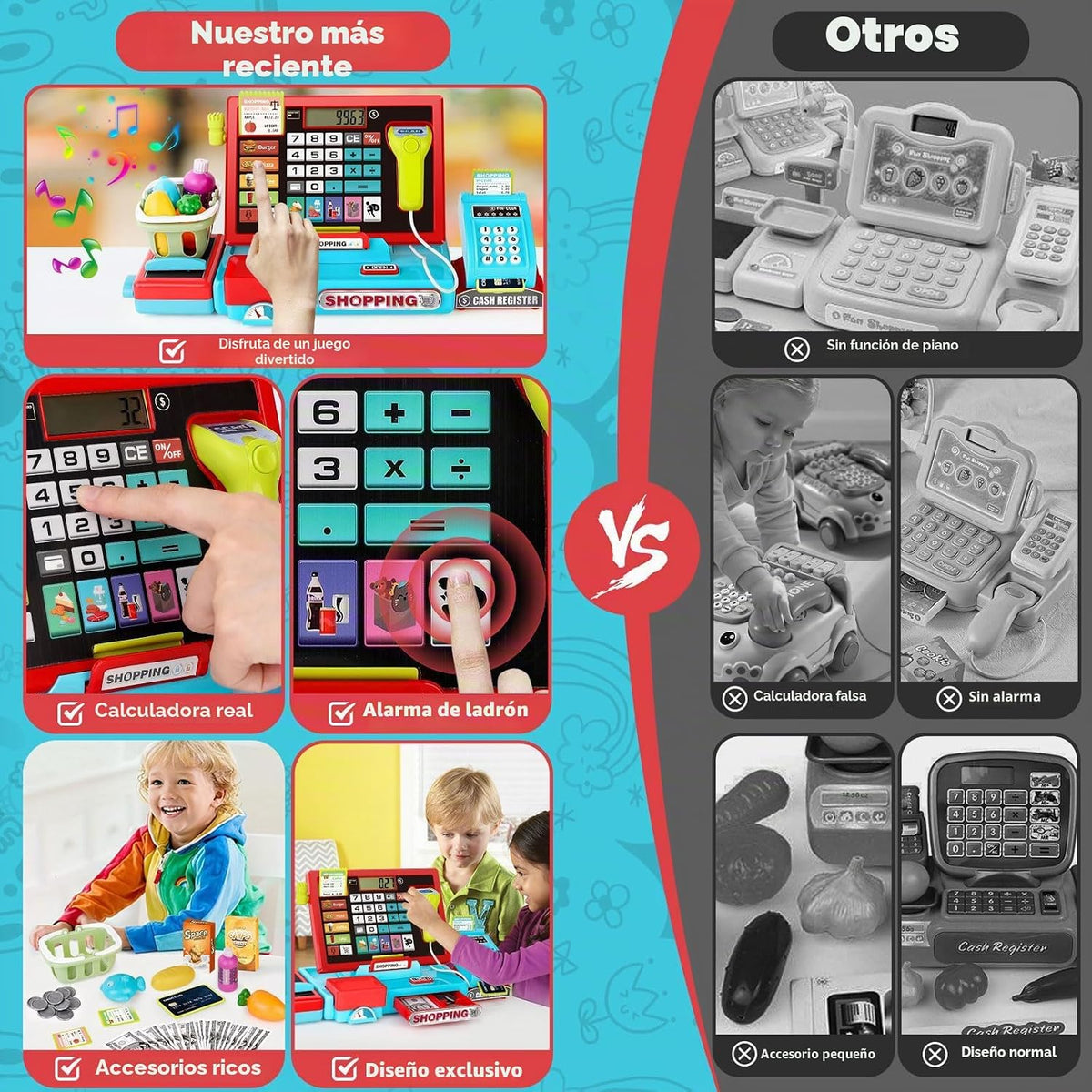 Caja registradora infantil 2025 con escáner y sonido, micrófono, ce...