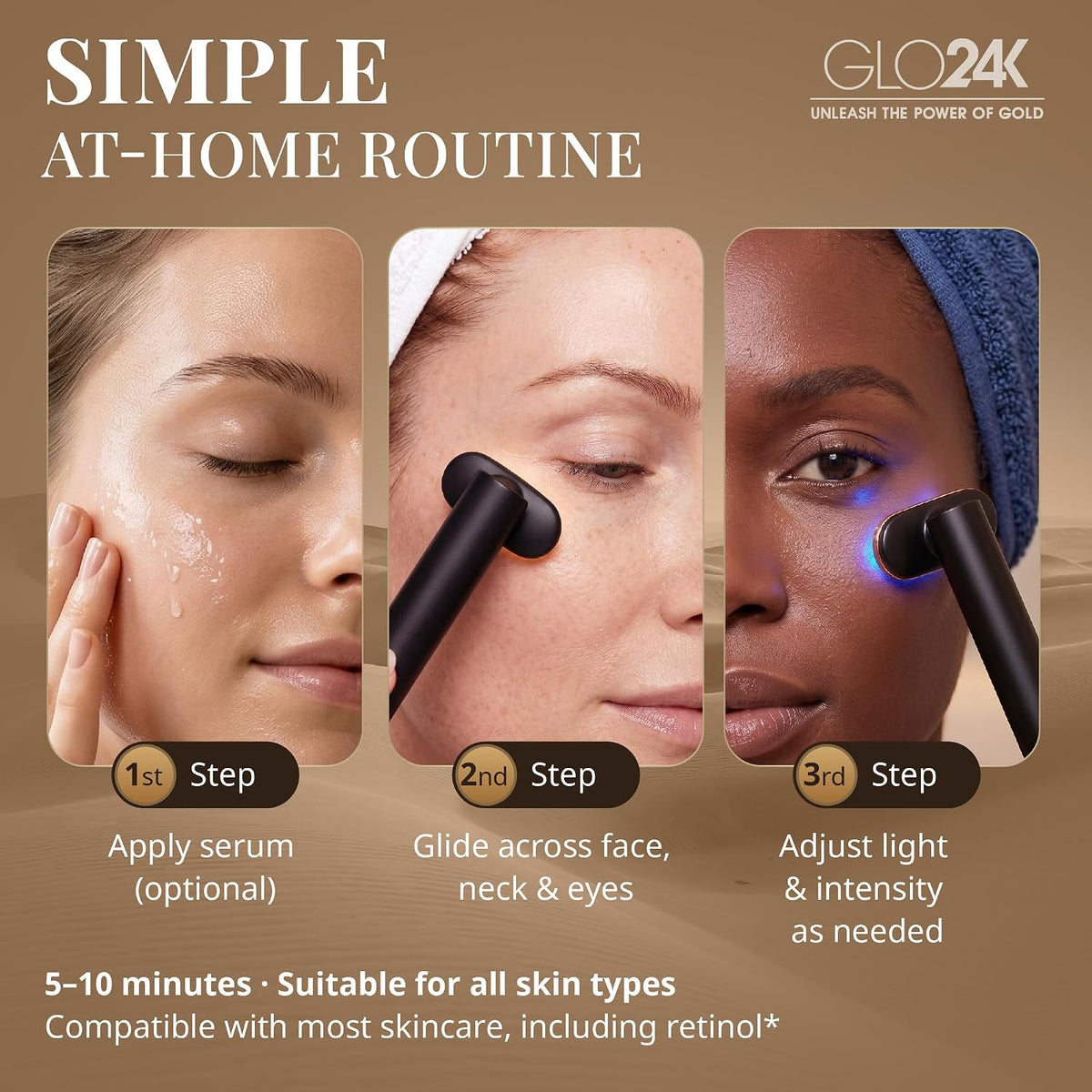 GLO24K Varita de Terapia de Belleza 6-EN-1 para la Cara, Ojos y Cue...