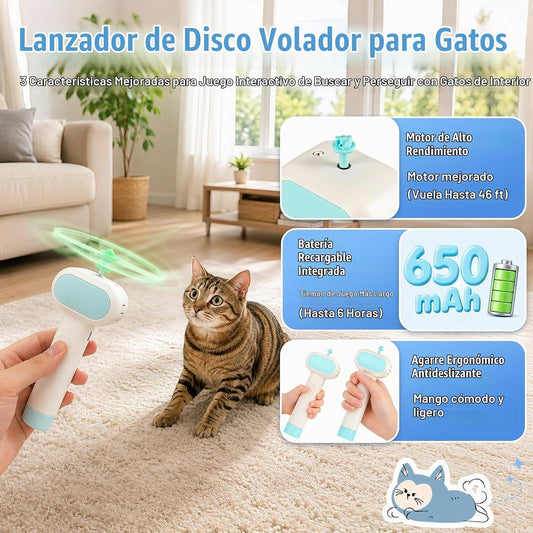 Juguete para buscar gatos con lanzador de discos voladores, recarga...
