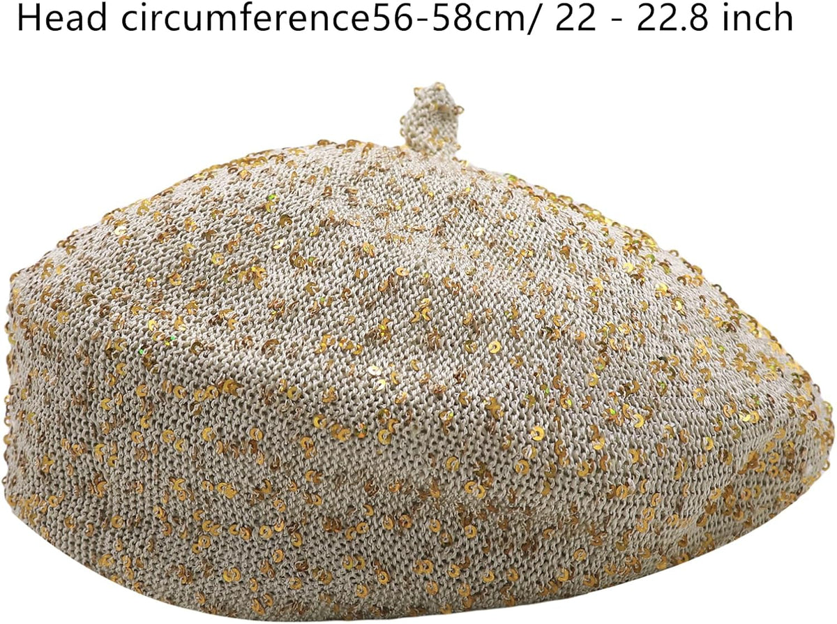 MINGSEECESS Boina francesa con lentejuelas brillantes para mujer, s...