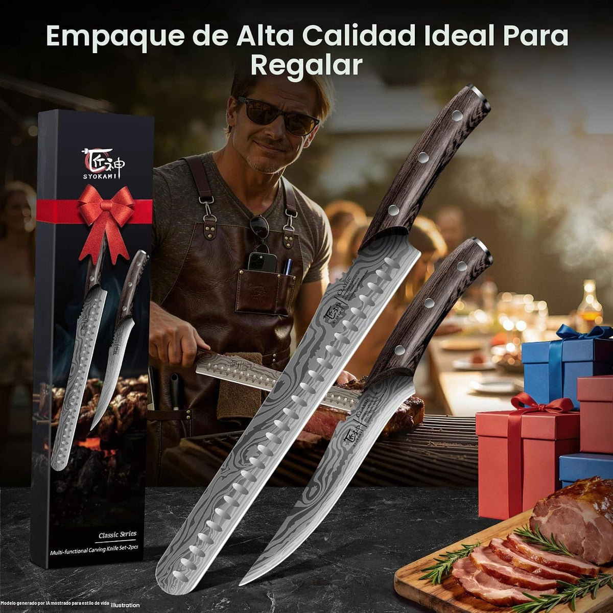 SYOKAMI Juego de cuchillos para rebanar brisket, cuchillos de trinc...