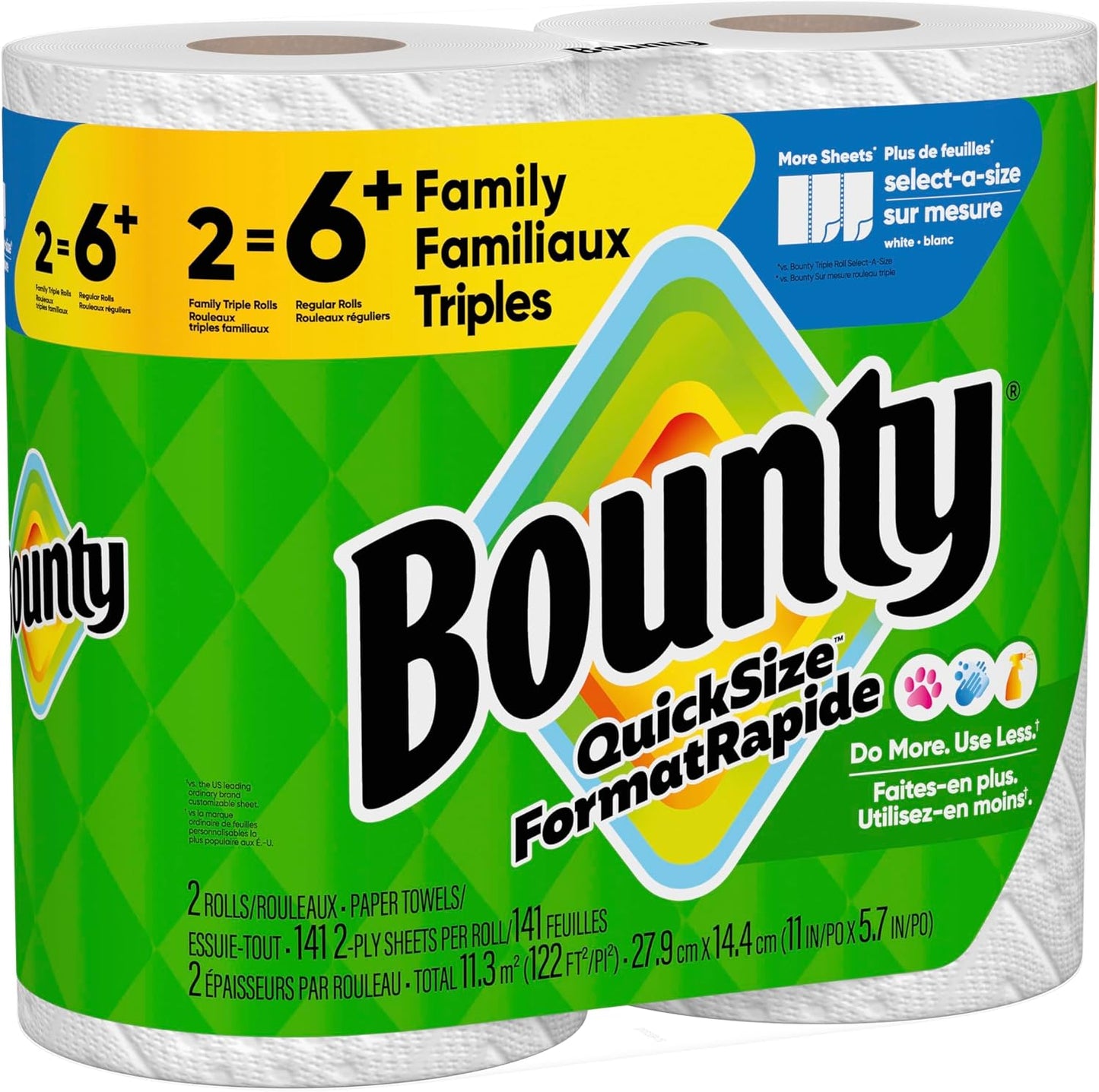 Bounty Toallas de papel de tamaño rápido, color blanco, 2 rollos tr...