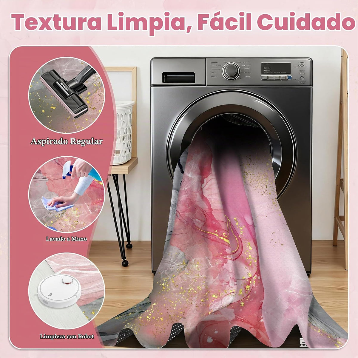 VTKON Alfombra de mármol rosa y gris para dormitorio, textura marmo...