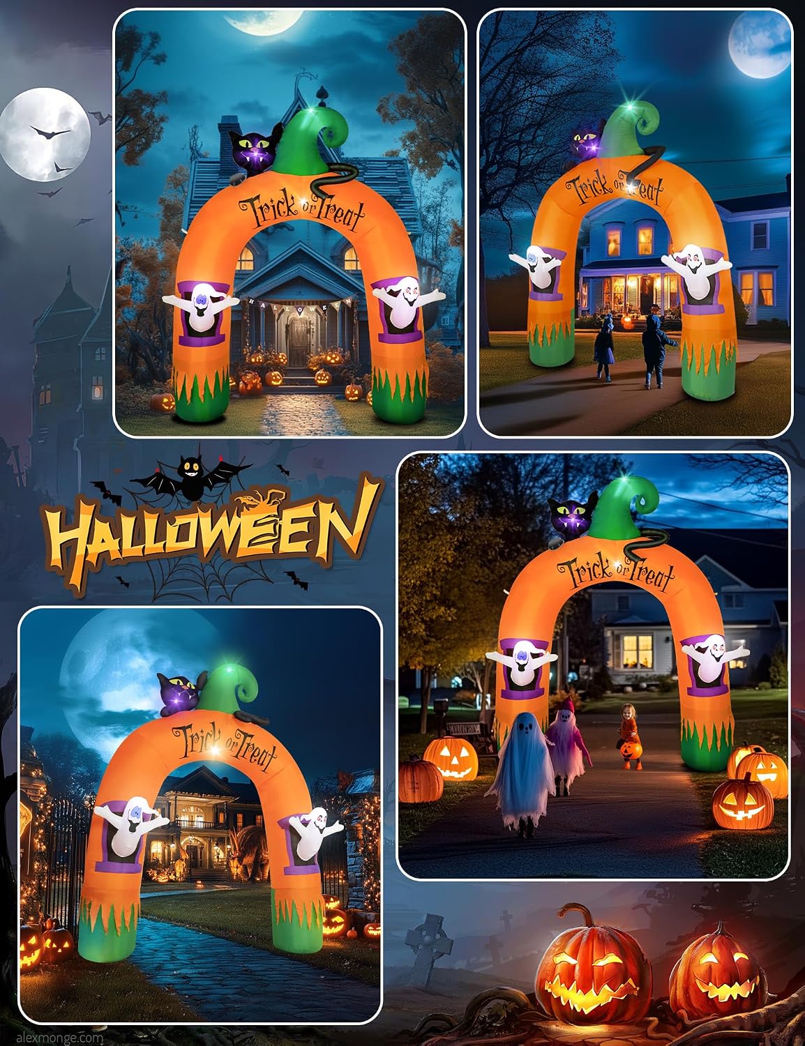 Arco inflable de Halloween, con 5 luces LED incorporadas, decoració...