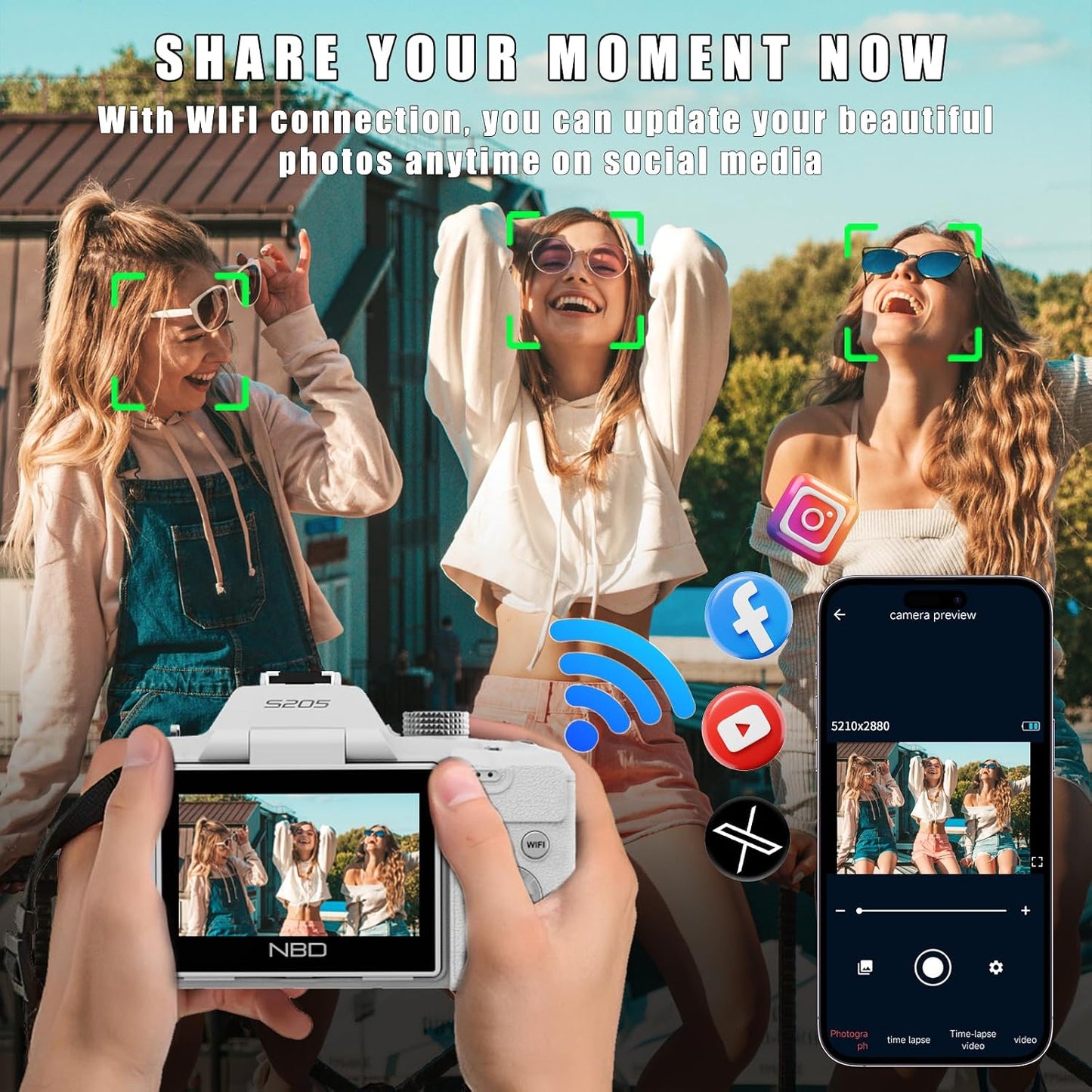 Cámara digital 5K 64MP para fotografía (blanco) | Enfoque automátic...
