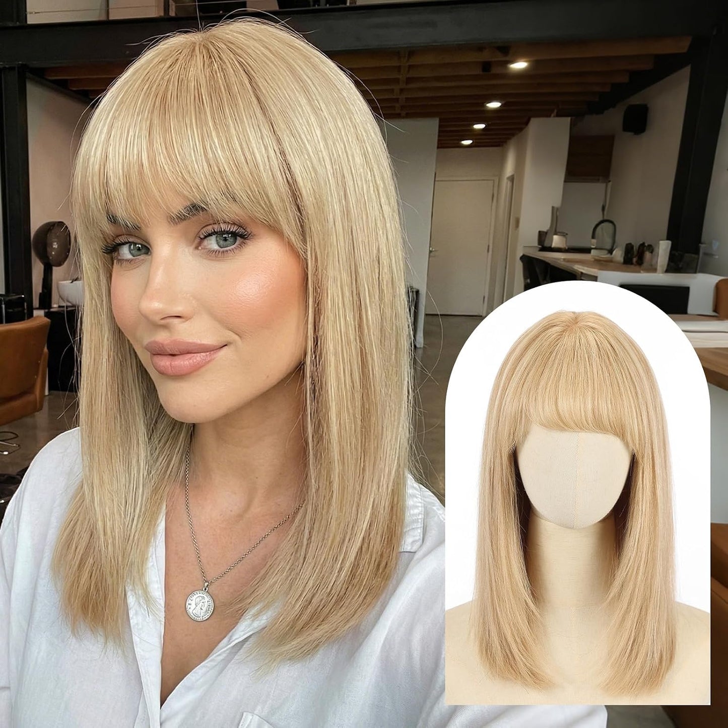 Wear but free KKU Peluca de cabello humano rubio de 16 pulgadas, pe...