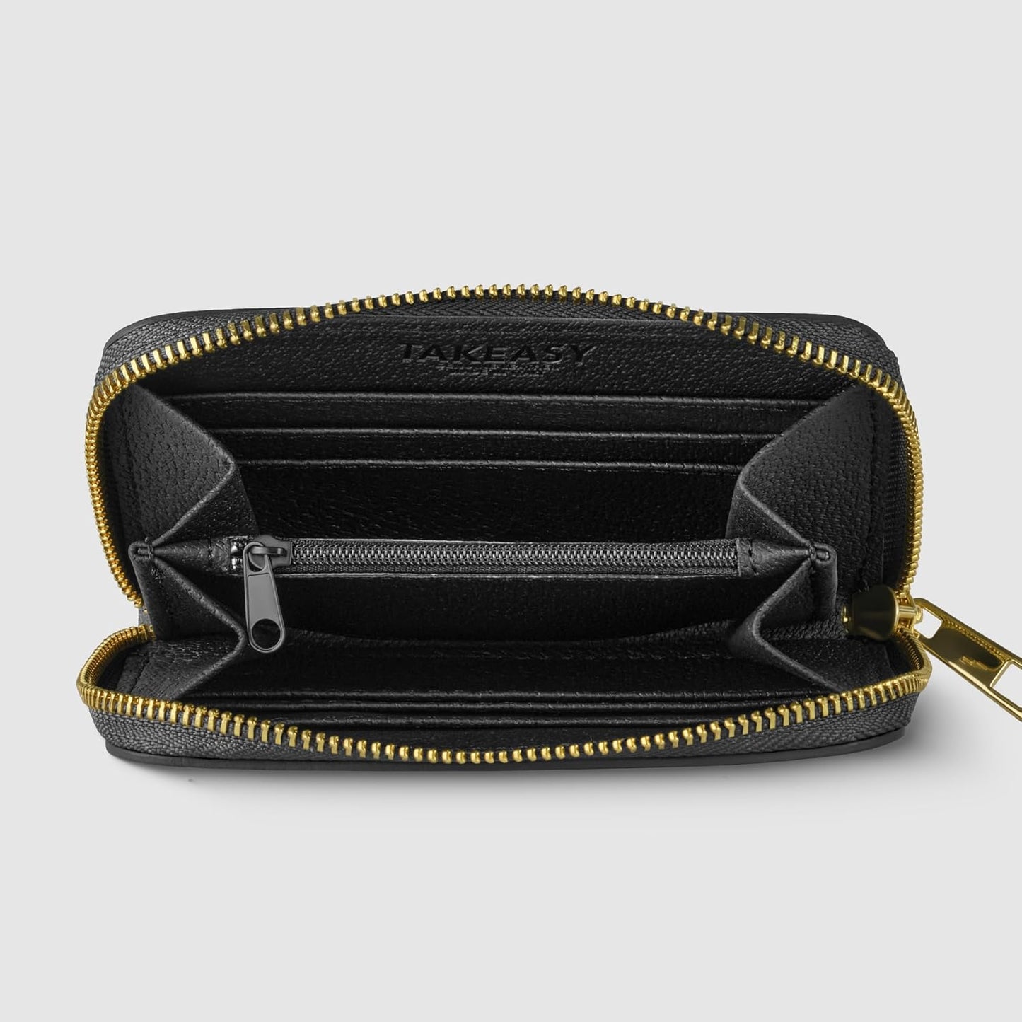 TAKEASY Cartera italiana de cuero metálico genuino para mujer con c...