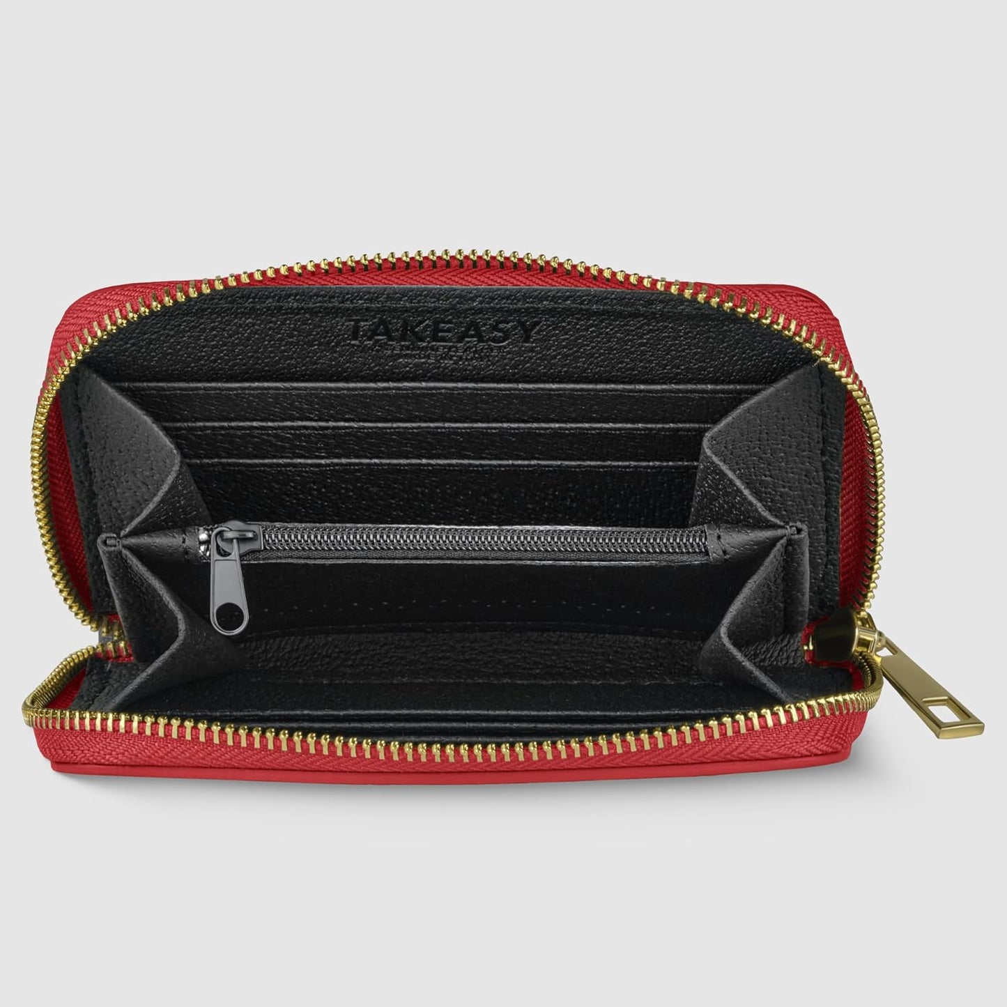 TAKEASY Cartera italiana de cuero genuino para mujer con cierre de...