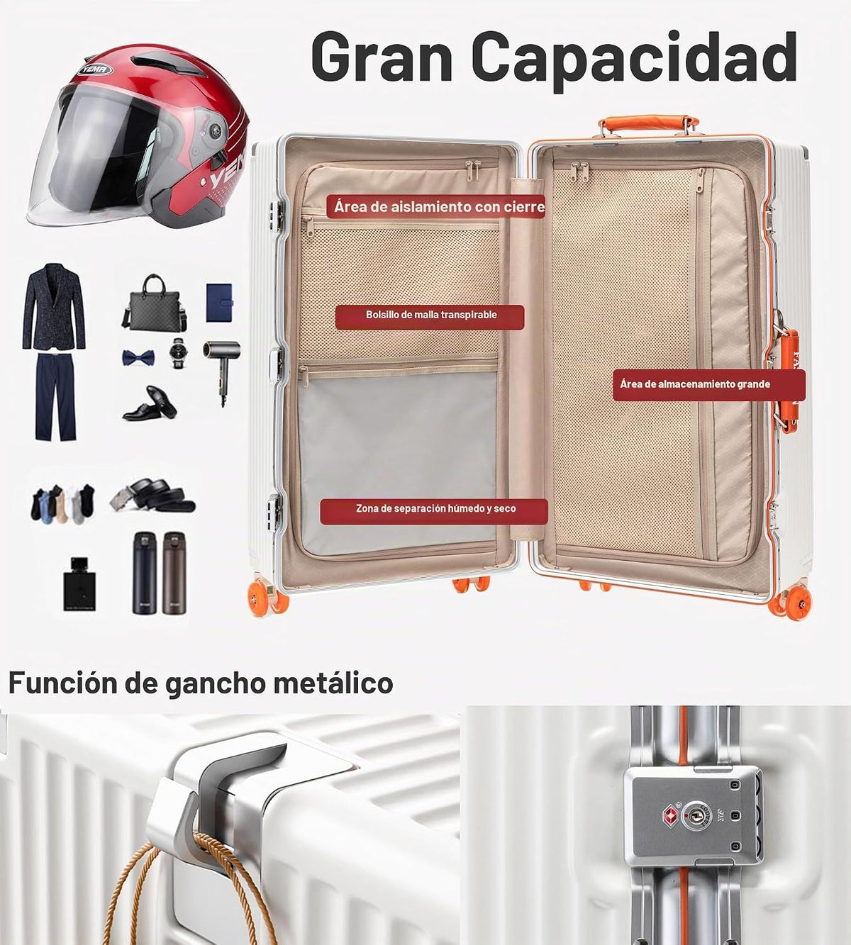 feilario Super grande capitán aluminio marco Hardside Spinner rueda...
