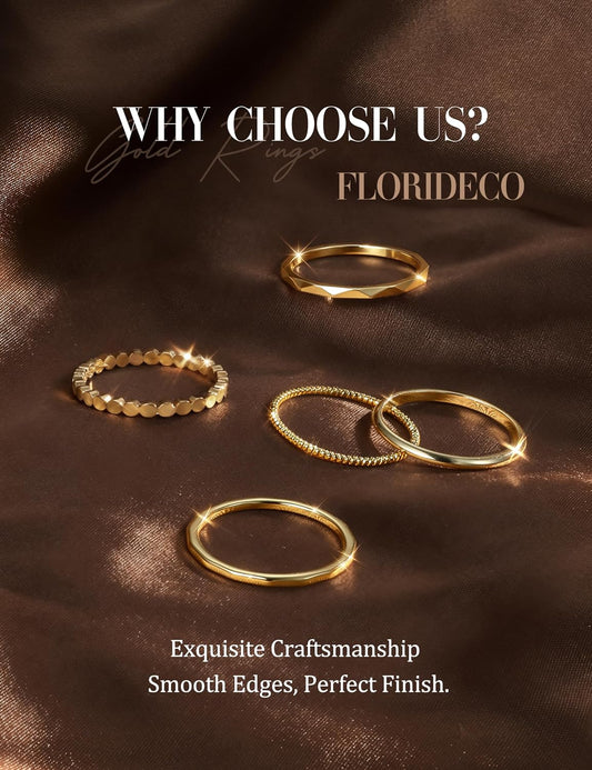 Florideco Anillos apilables chapados en oro de 14 quilates para muj...