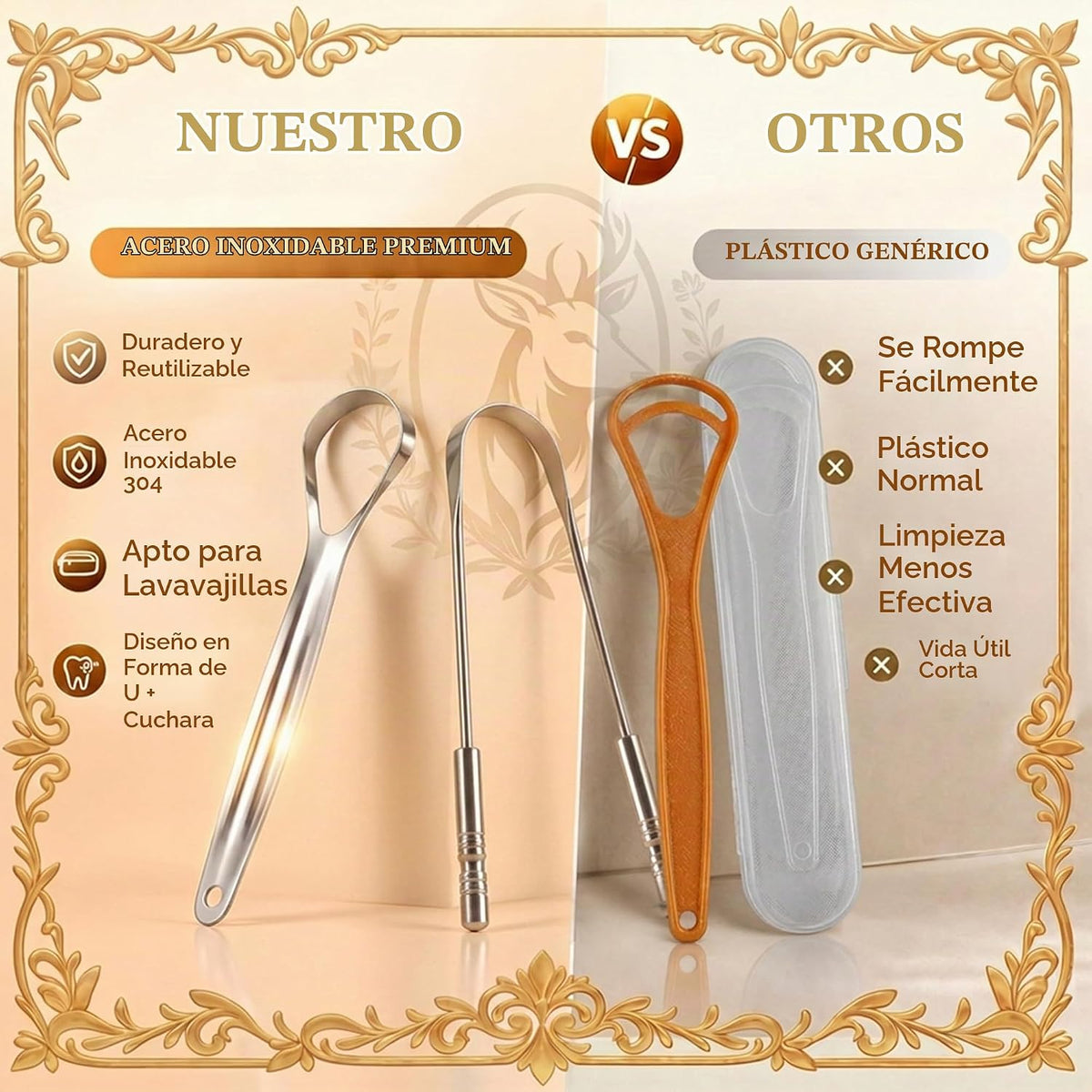 MasterMedi - Raspador de lengua para adultos de 100% acero inoxidab...