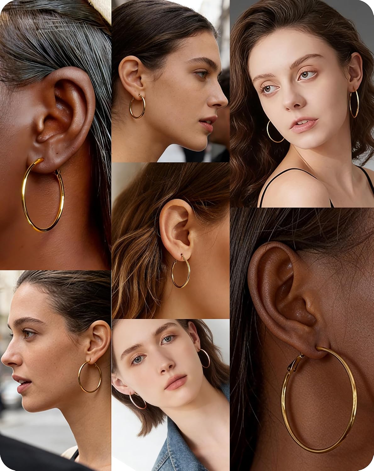 6 pares de aretes de aro de plata y oro para mujer - chapados en or...
