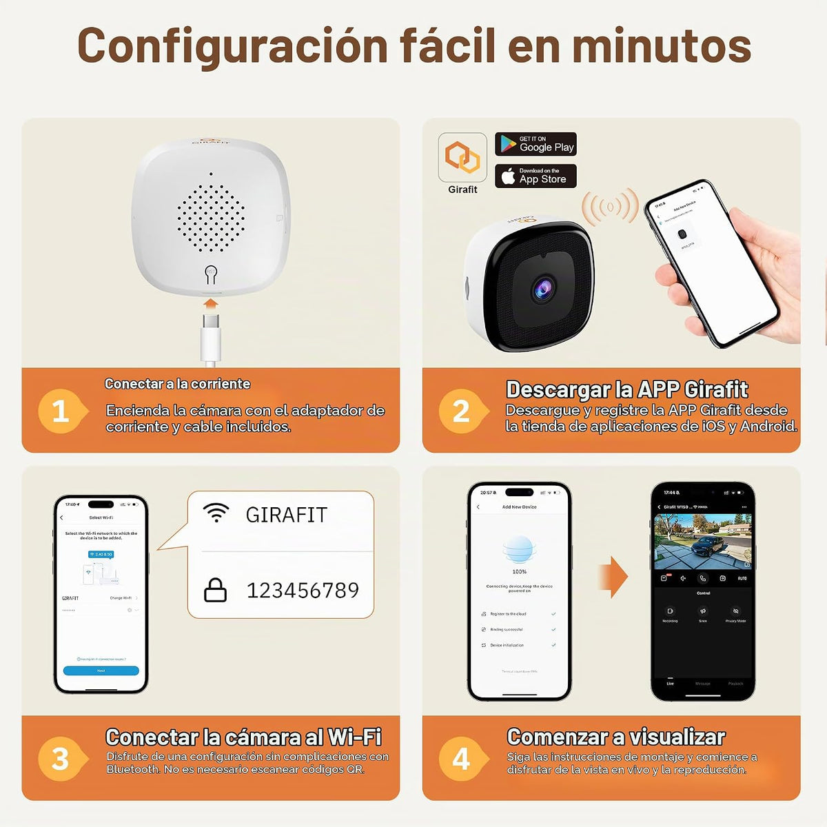 Girafit Cámara de ventana de 3 MP 2K, cámaras de interior WiFi de 2...