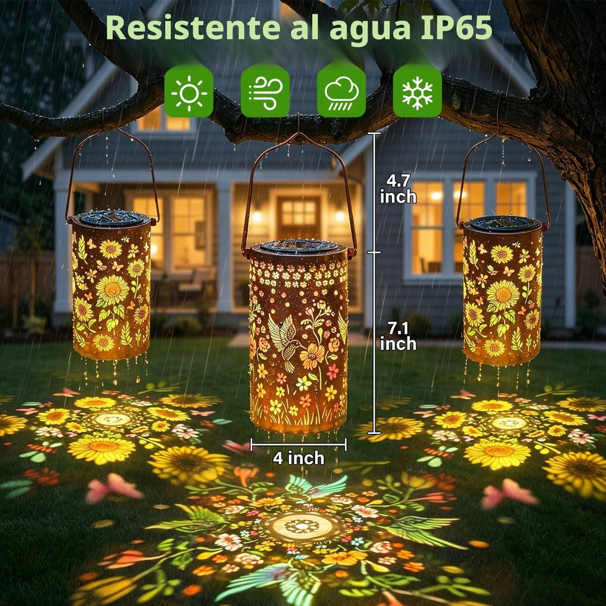 Paquete de 2 linternas solares coloridas impermeables para exterior...