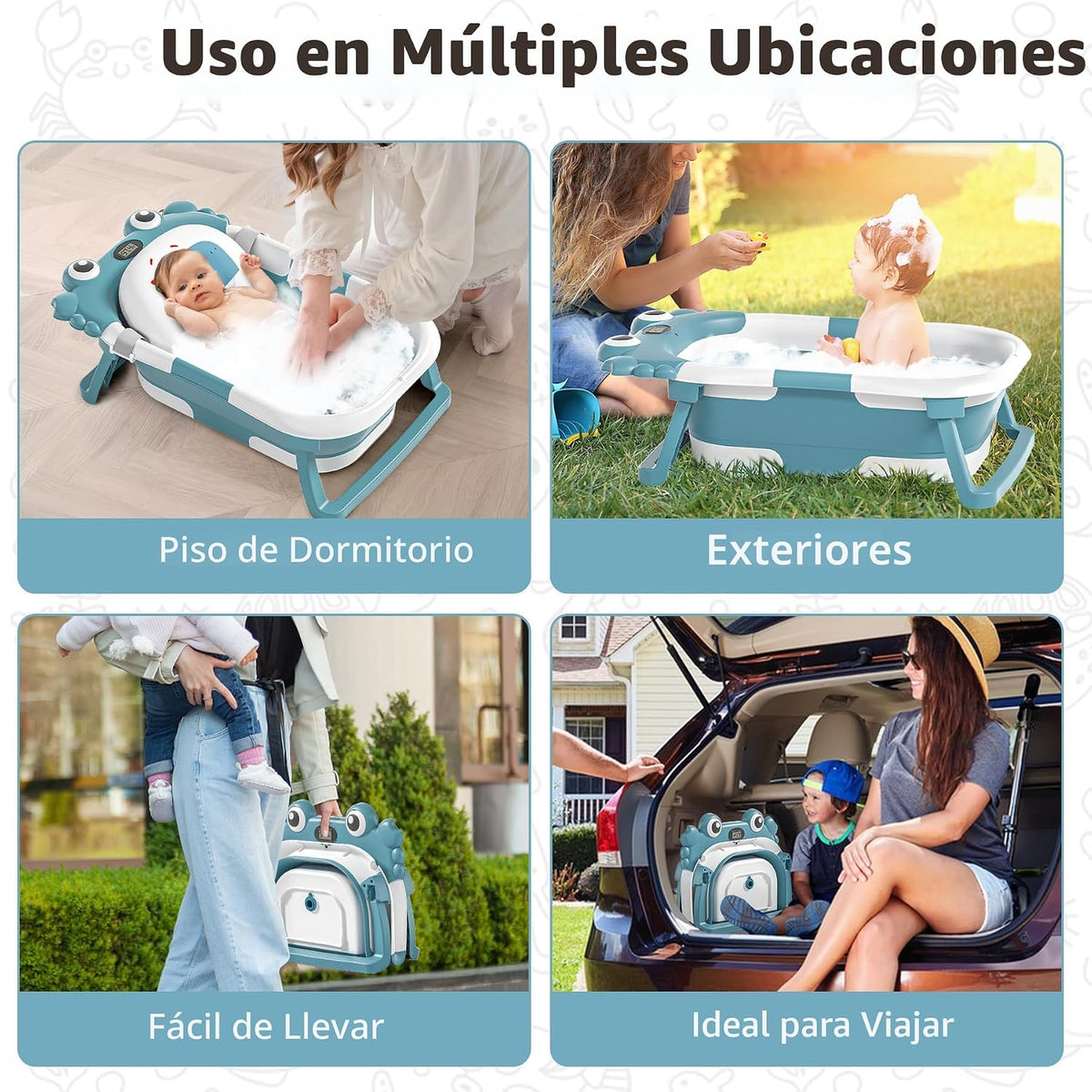 Bañera plegable para bebés recién nacidos con termómetro y almohadi...