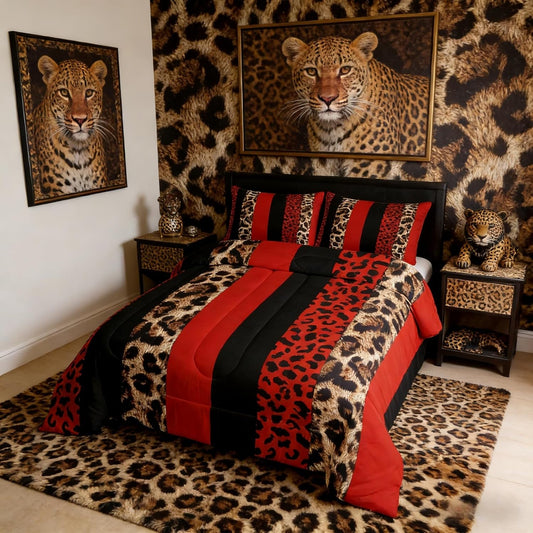 Homewish Juego de edredón para niños con estampado de leopardo, tam...